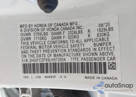 2020 Honda Civic Sport from USA, damaged, VIN 2HGFC2F89LH572504